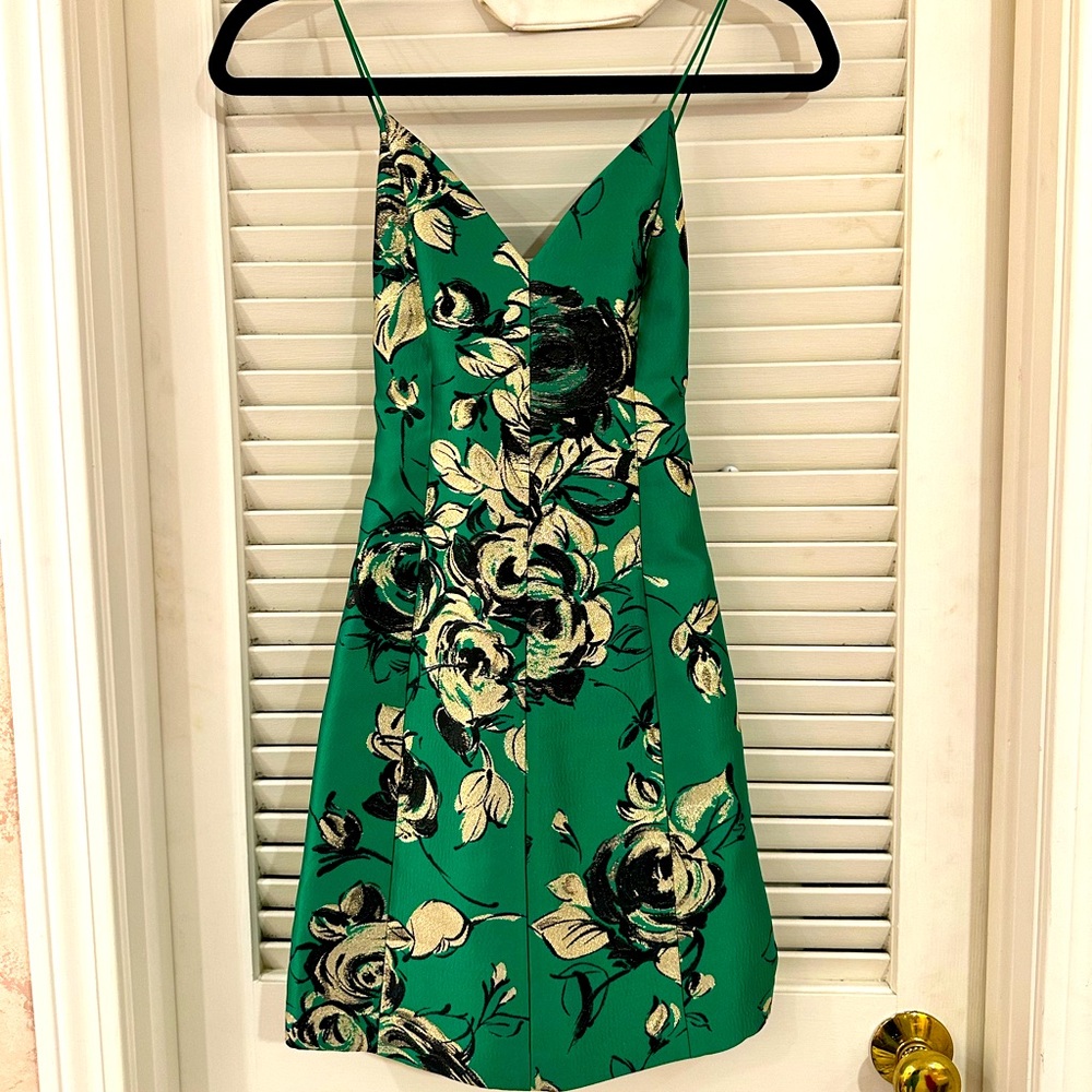 Alice + Olivia Green & Gold Floral Dress
